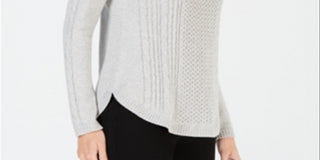 Suéter feminino Charter Club com detalhe de cabo, cinza, tamanho grande