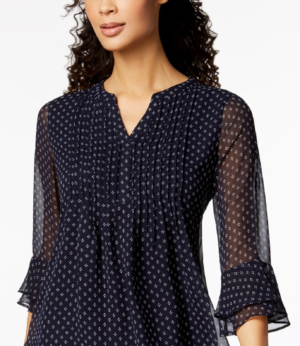 Blusa feminina estampada Charter Club Pintuck azul tamanho X-G