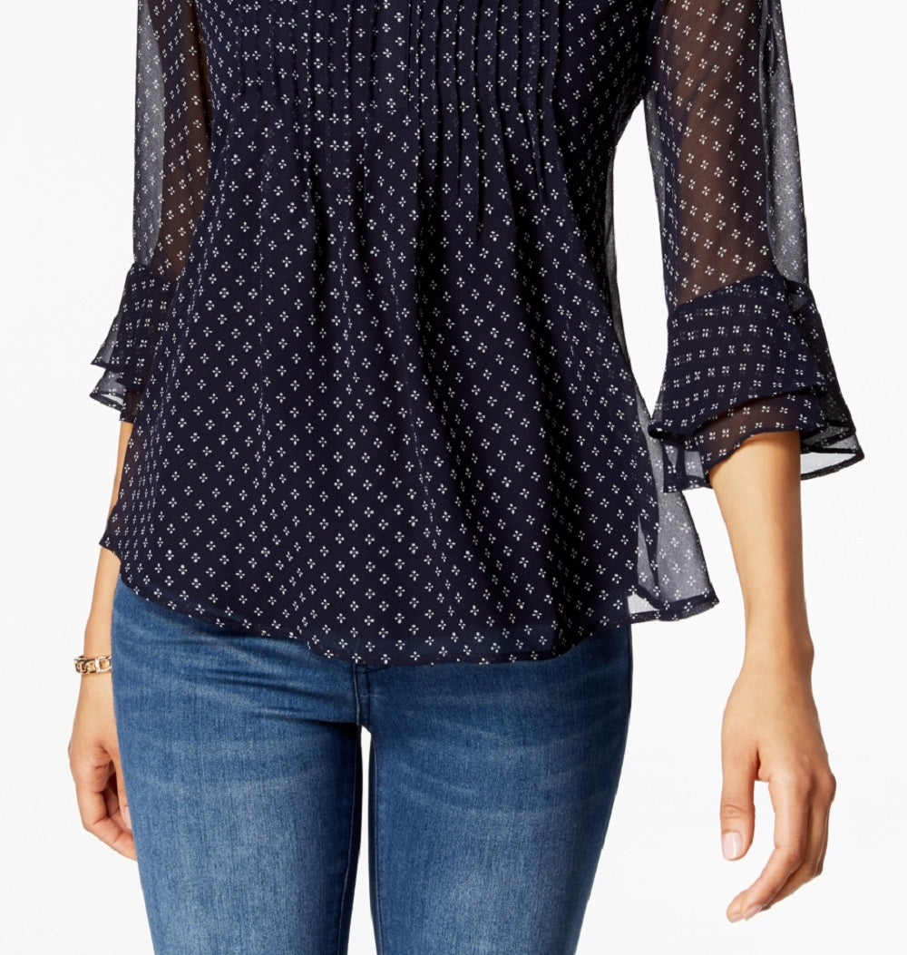 Blusa feminina estampada Charter Club Pintuck azul tamanho X-G