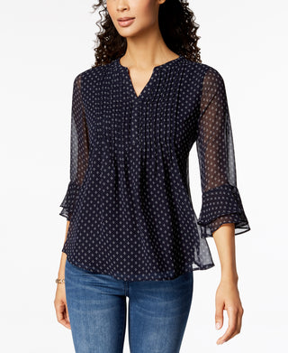 Blusa feminina estampada Charter Club Pintuck azul tamanho X-G