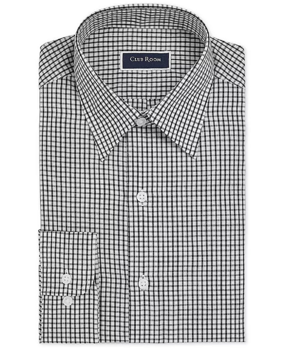 Camisa social xadrez slim fit masculina Club Room, preta, tamanho 18,5 x 34-35