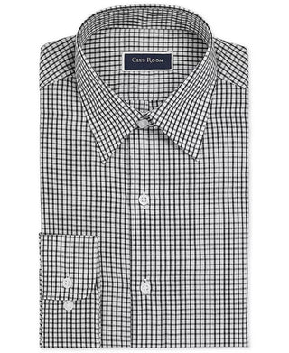 Club Room Men's Slim Fit Check Dress Shirt Black Size 18.5X34-35