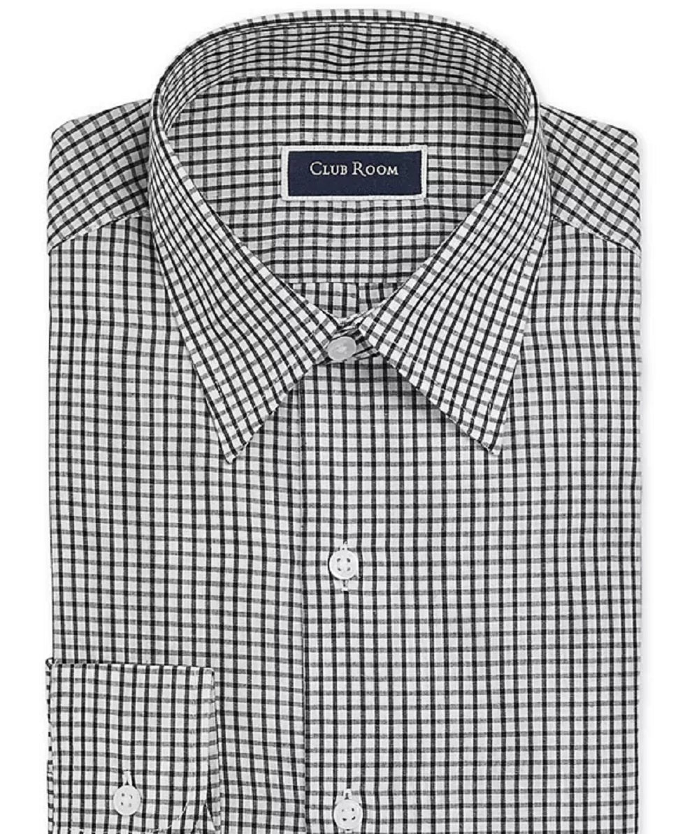 Camisa social xadrez slim fit masculina Club Room, preta, tamanho 18,5 x 34-35