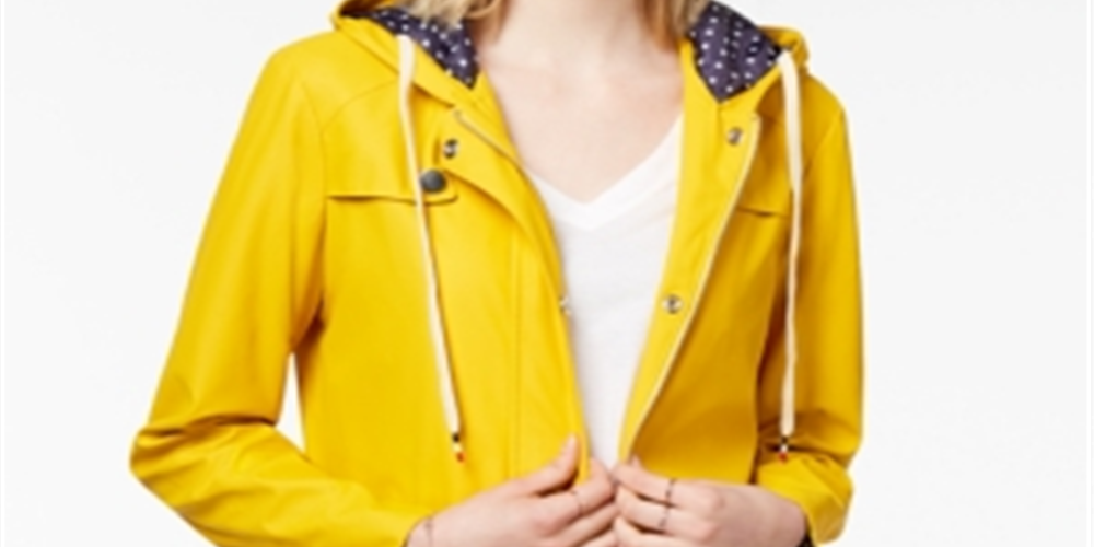 Capa de chuva com capuz feminina Maison Jules, amarela, tamanho grande