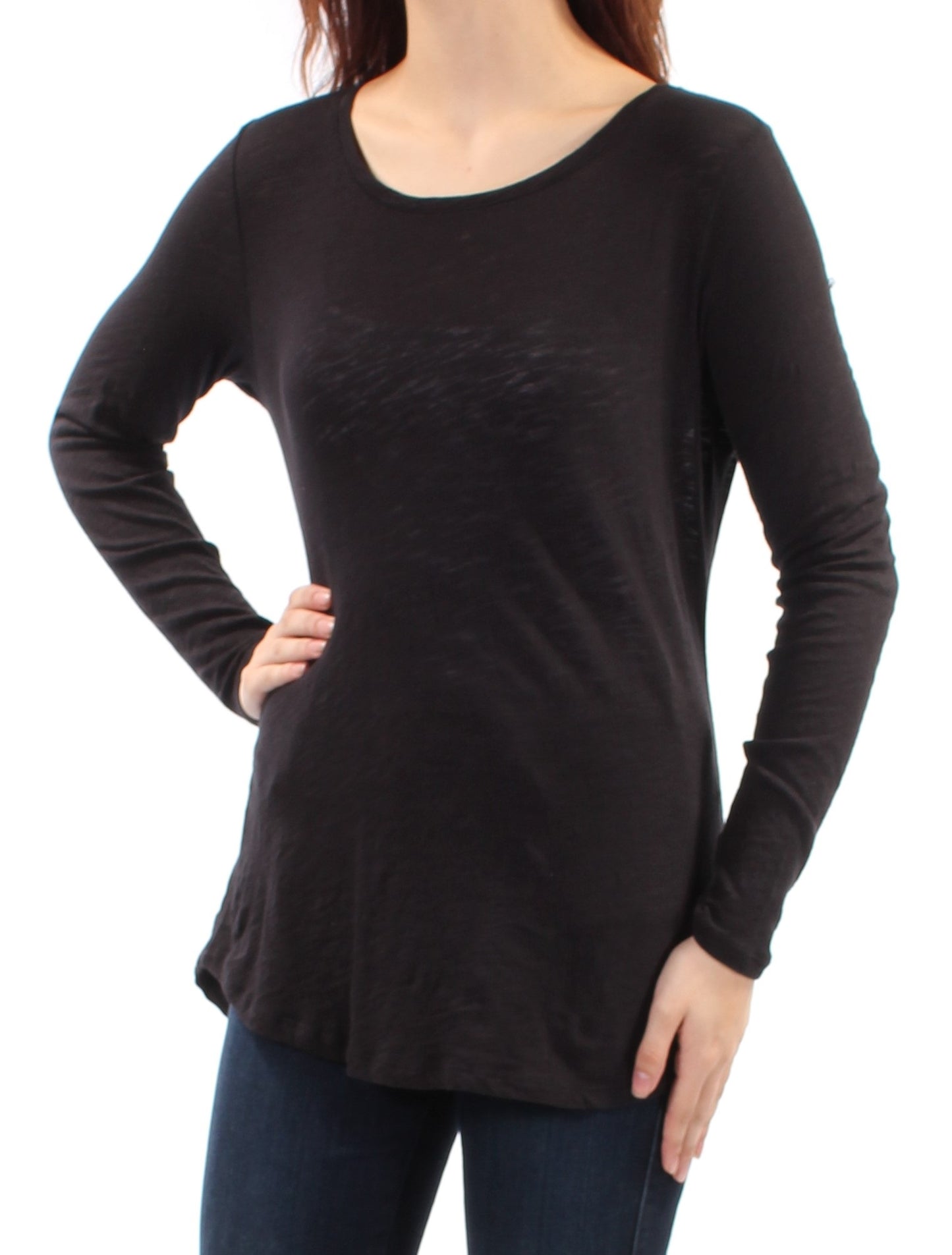 Blusa feminina Maison Jules com decote redondo, preta, tamanho extragrande