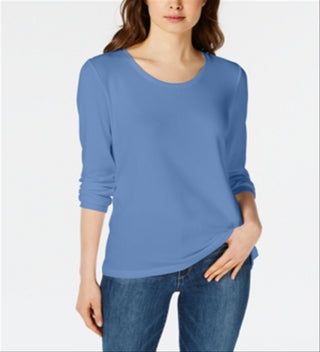Blusa feminina Maison Jules com decote redondo, azul, tamanho extragrande