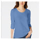 Blusa feminina Maison Jules com decote redondo, azul, tamanho XX-G