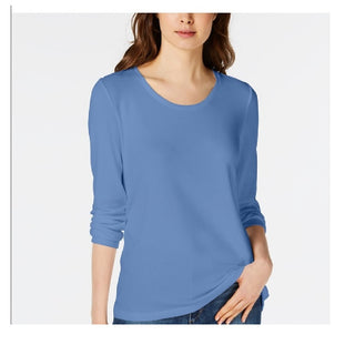 Blusa feminina Maison Jules com decote redondo, azul, tamanho XX-G