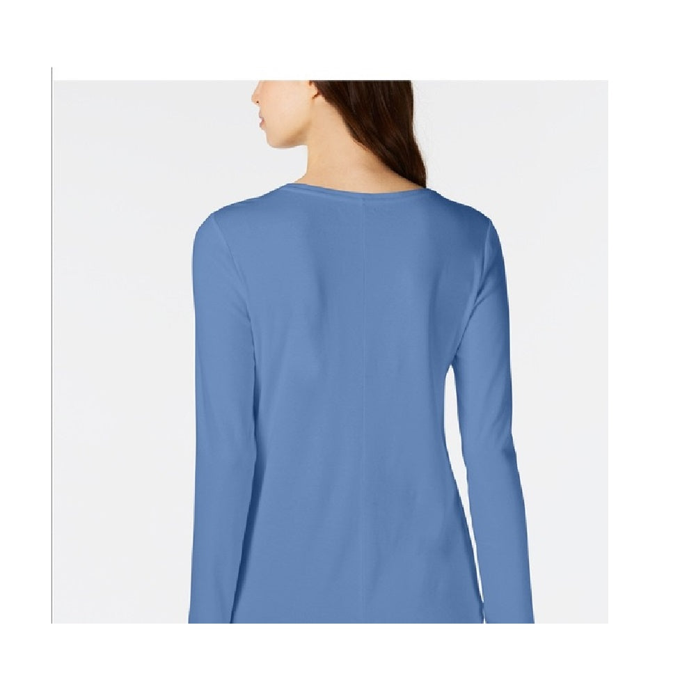 Blusa feminina Maison Jules com decote redondo, azul, tamanho XX-G