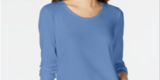 Blusa feminina Maison Jules com decote redondo, azul, tamanho XX-G