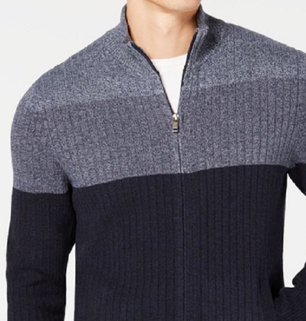 Cardigan Alfani Masculino Ombre Colorblocked Malha Canelada com Zíper Completo Azul Tamanho XXX-G