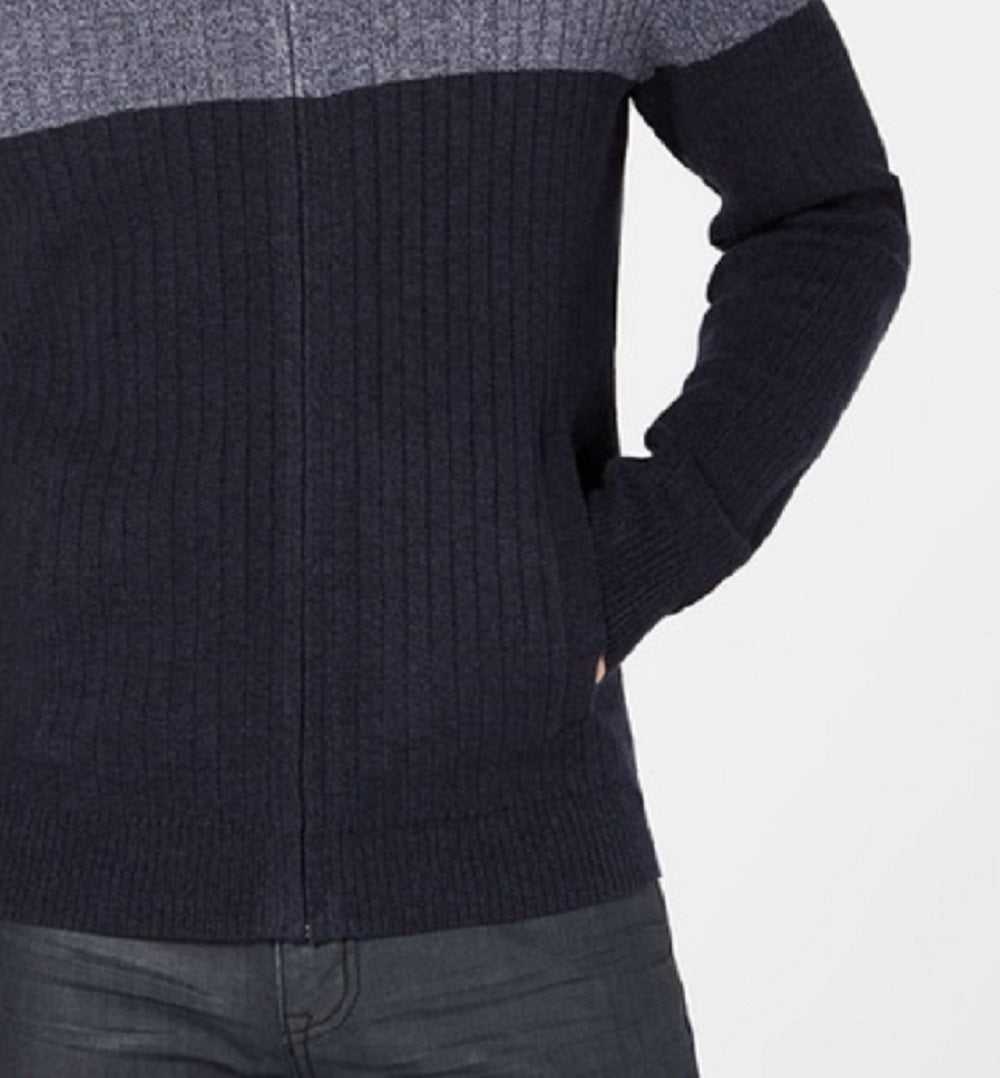 Cardigan Alfani Masculino Ombre Colorblocked Malha Canelada com Zíper Completo Azul Tamanho XXX-G