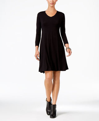 Vestido rodado com decote em V feminino Style &amp; Co, preto, tamanho médio