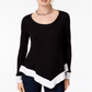 INC International Concepts Top feminino com bainha de lenço e blocos de cores, preto, tamanho pequeno
