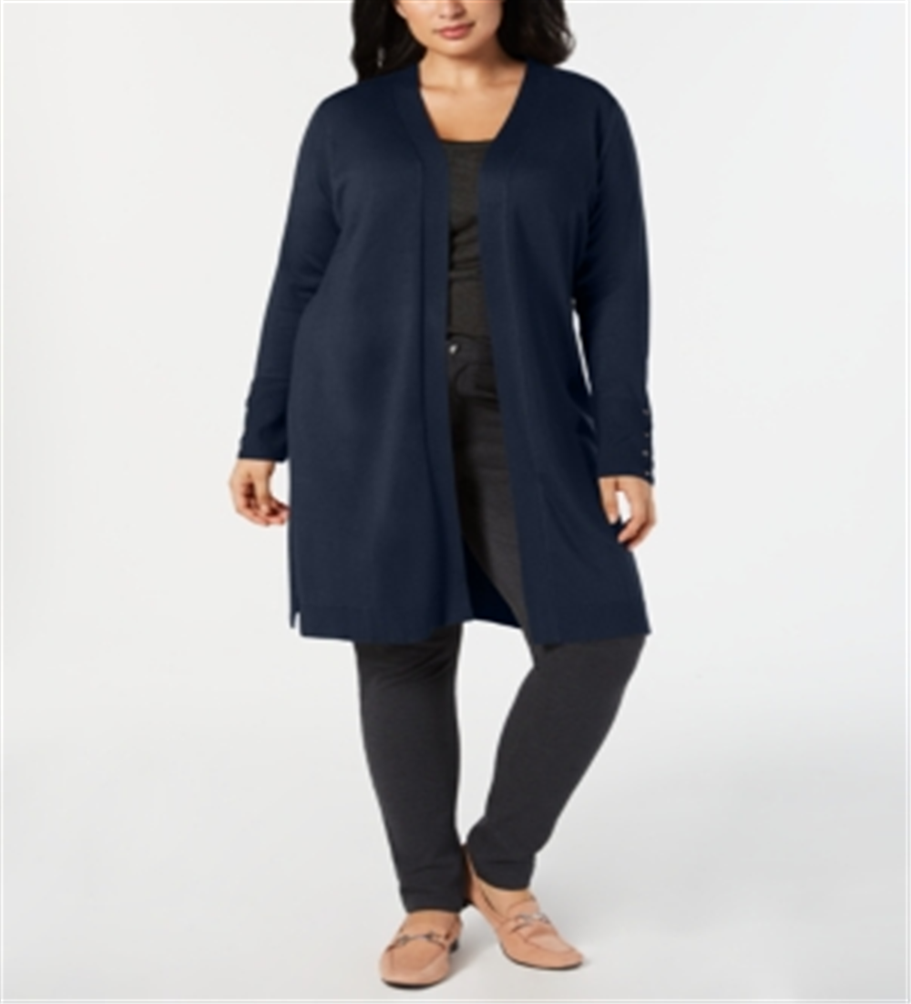 Jm Collection Plus Size Cardigan Duster com cadarço e punhos, azul, tamanho 1X
