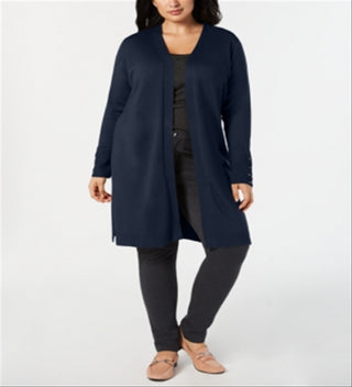 Jm Collection Plus Size Cardigan Duster com cadarço e punhos, azul, tamanho 1X