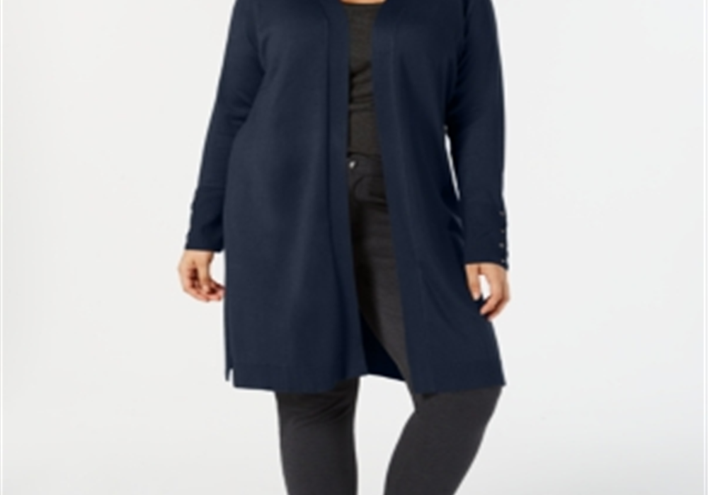 Jm Collection Plus Size Cardigan Duster com cadarço e punhos, azul, tamanho 1X