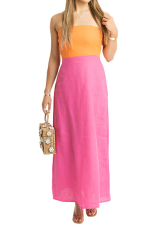 Karlie - Colorblock Linen Bustier Maxi Dress