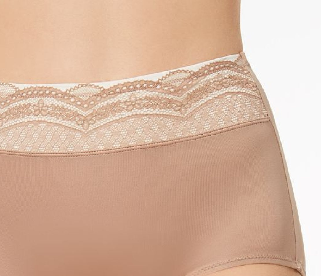 Calcinha íntima feminina Warner's No Pinching No Problems com cintura de renda, marrom, tamanho 8