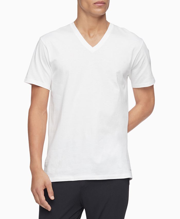 Camiseta Calvin Klein Feminina Gola V Algodão Branca Tamanho P - Pacote com 3