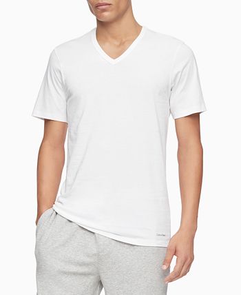 Camiseta Calvin Klein Masculina Slim Fit de Algodão com Gola V, Branca, Tamanho Médio, Pacote com 3