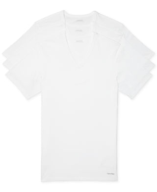 Calvin Klein Men's 3 Pack Slim Fit Cotton V Neck T-Shirt White Size X-Large