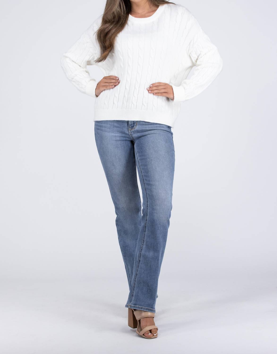 Apricot - Snowy Nights Women's Classic Cable Knit Sweater