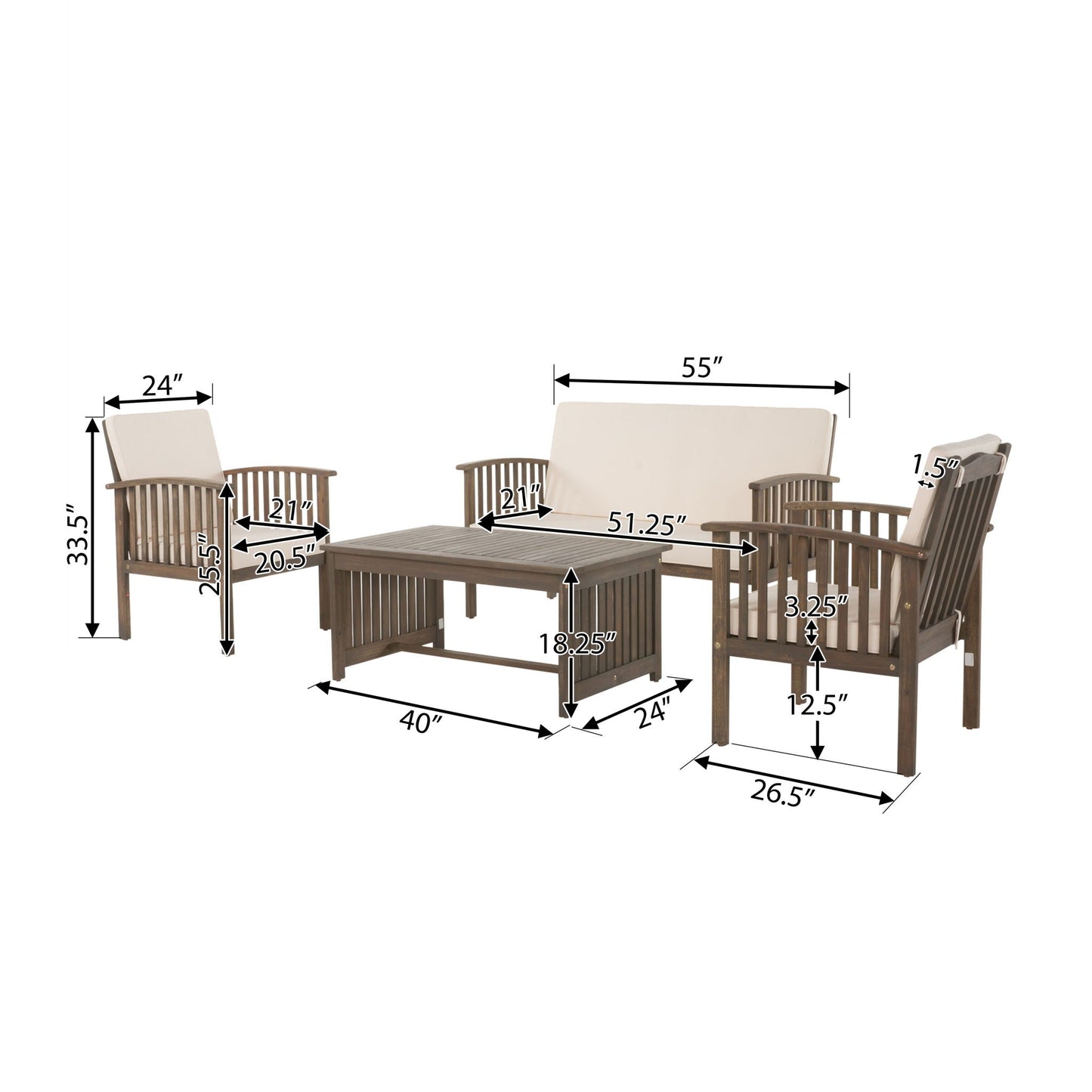 4 Piece Set Outdoor Chat Set With Water Resistant Cushions