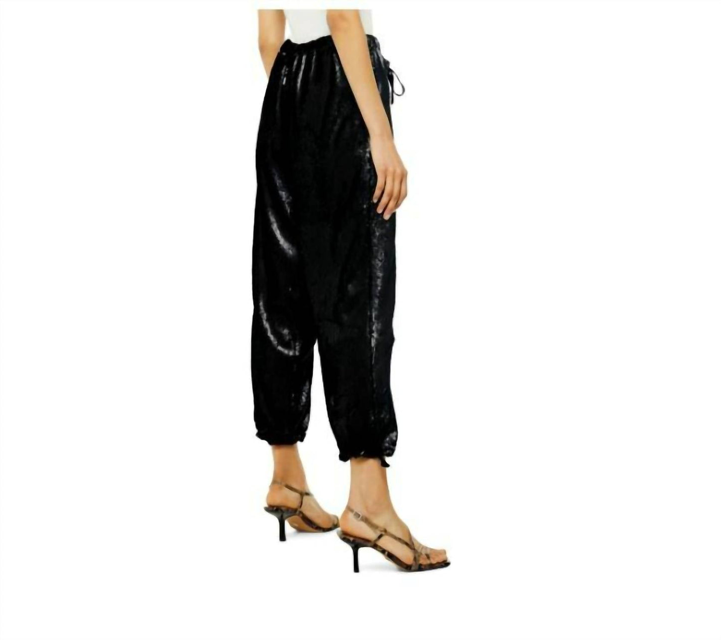 Topshop - High Rise Waist Ties Sequin Crop Jogger
