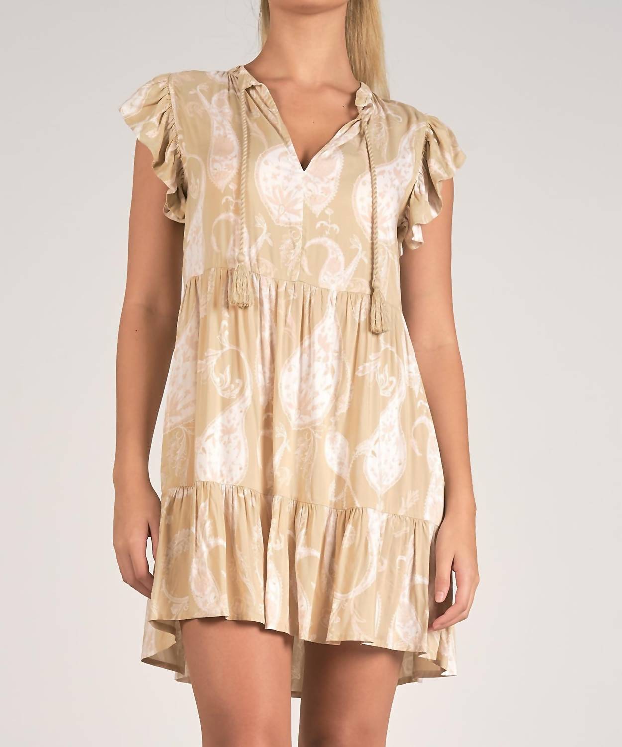 Elan - Vestido curto com decote em V e mangas franzidas