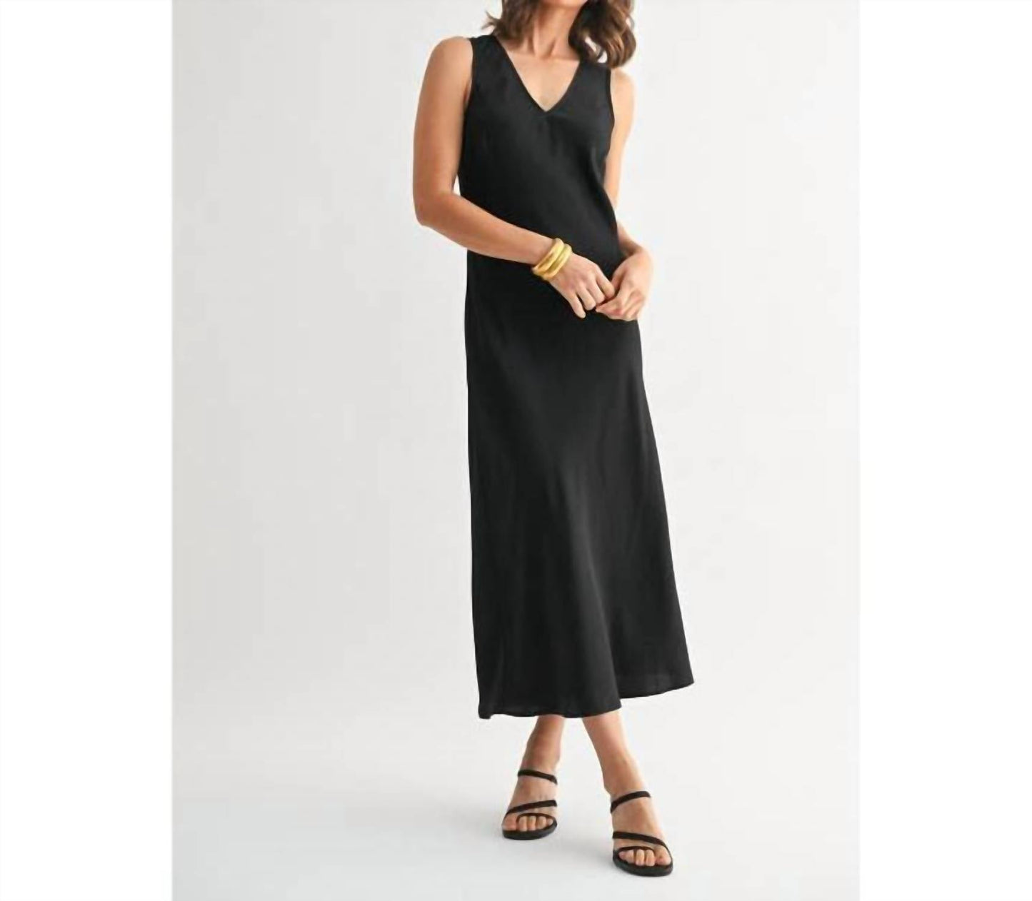 Fun 2 Fun - Satin V-neck Maxi Dress