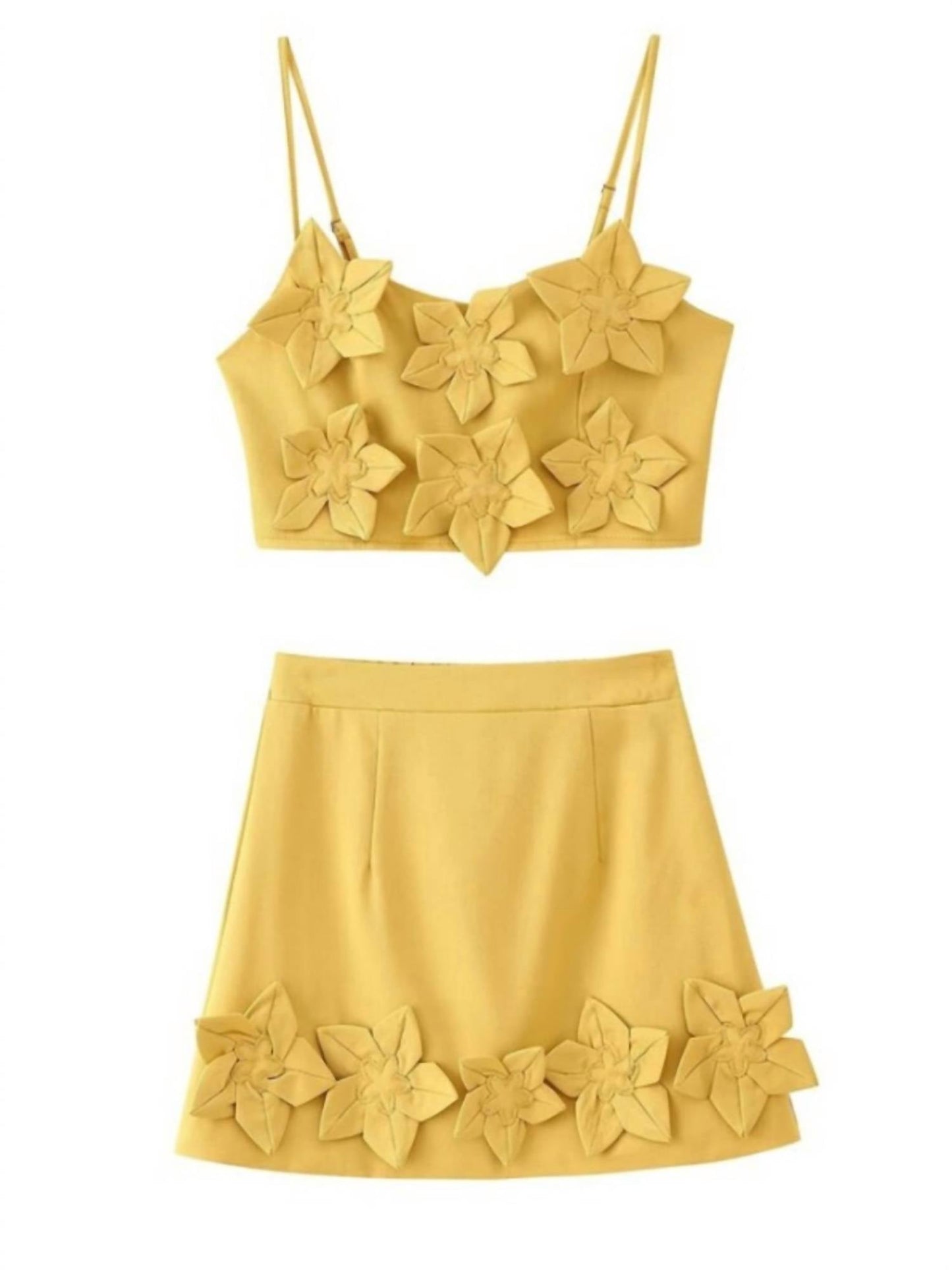 Sundayup - Floral Applique Top & Skirt Set