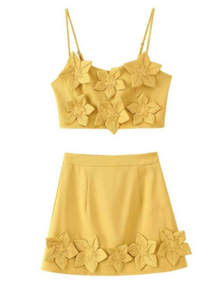 Sundayup - Floral Applique Top & Skirt Set