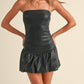 Klesis - Faux Leather Chevron Drop Waist Mini Dress