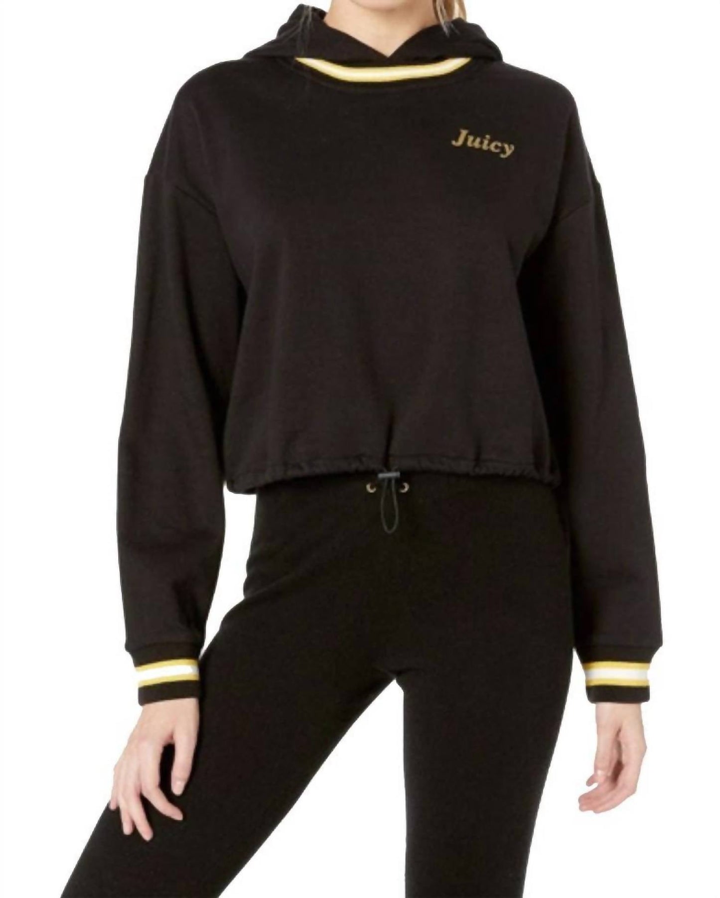 Juicy Couture - Fleece Hooded Cropped Cinched Pullover