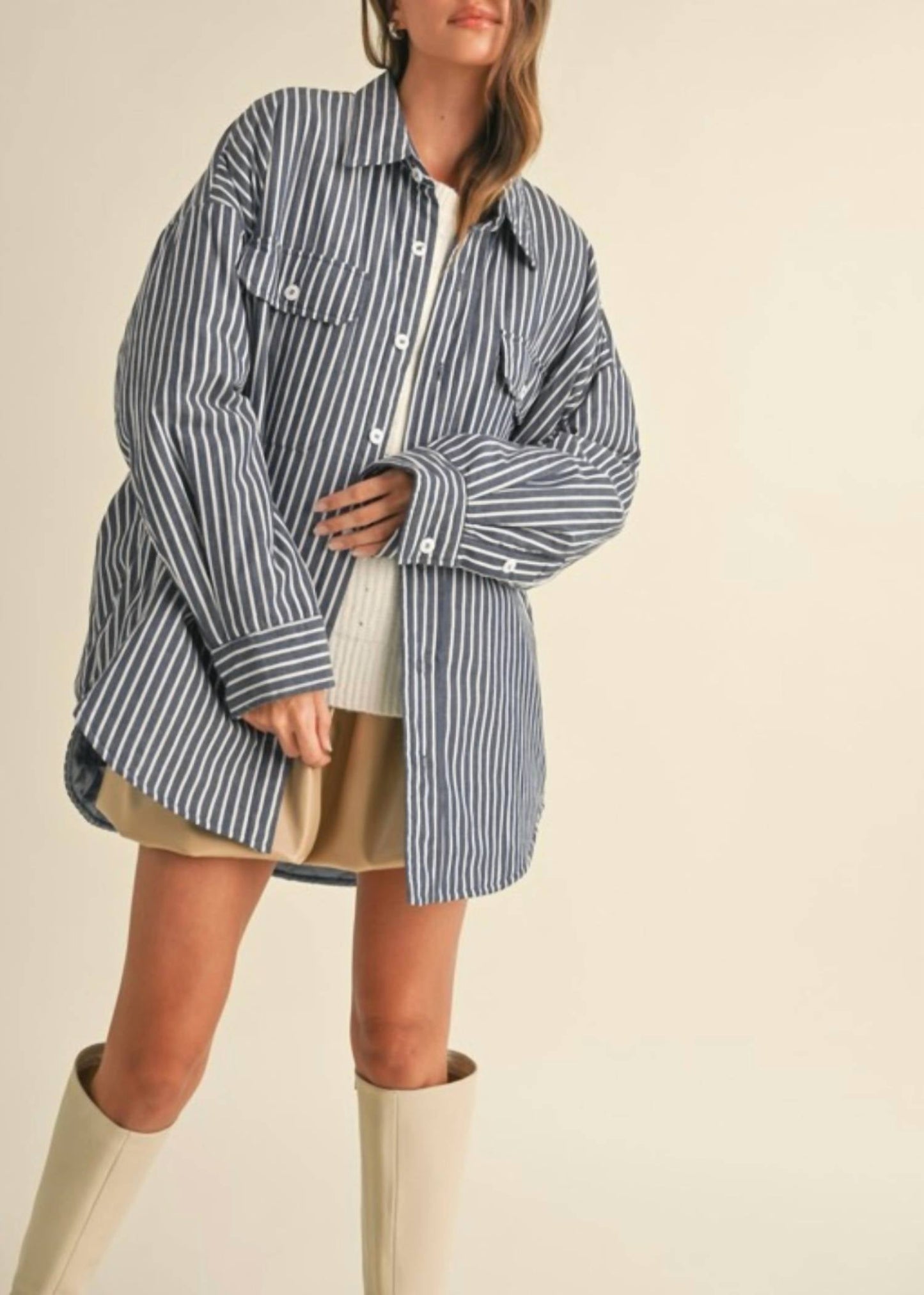 Klesis - Striped Padded Oversized Shacket