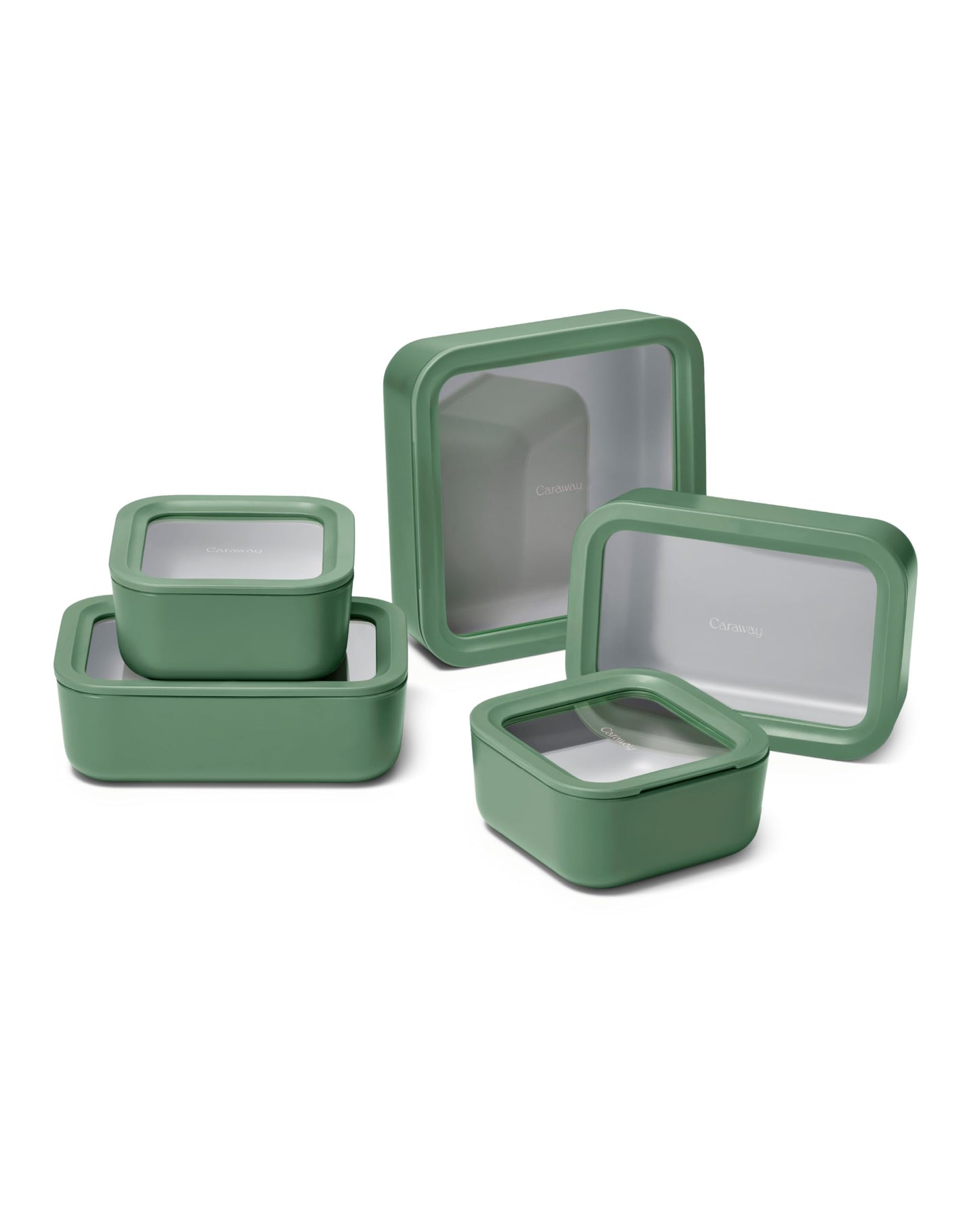 Caraway 13pc Glass Food Storage Container Set  Easy to Store Non Toxic Lunch Box  with Glass Lids  Includes Storage Organizer  Sage