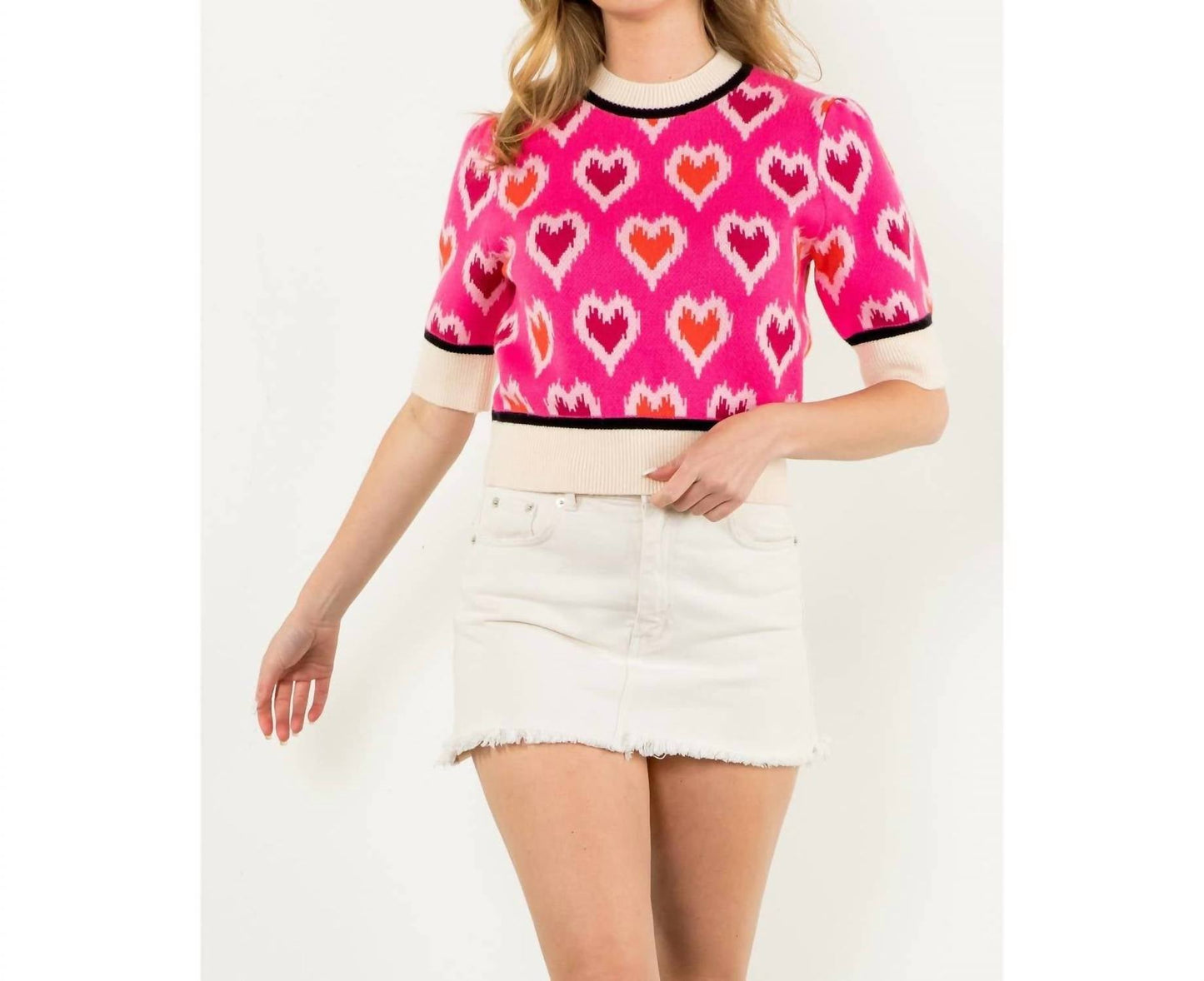 Thml - Heart Knit Short Sleeve Top