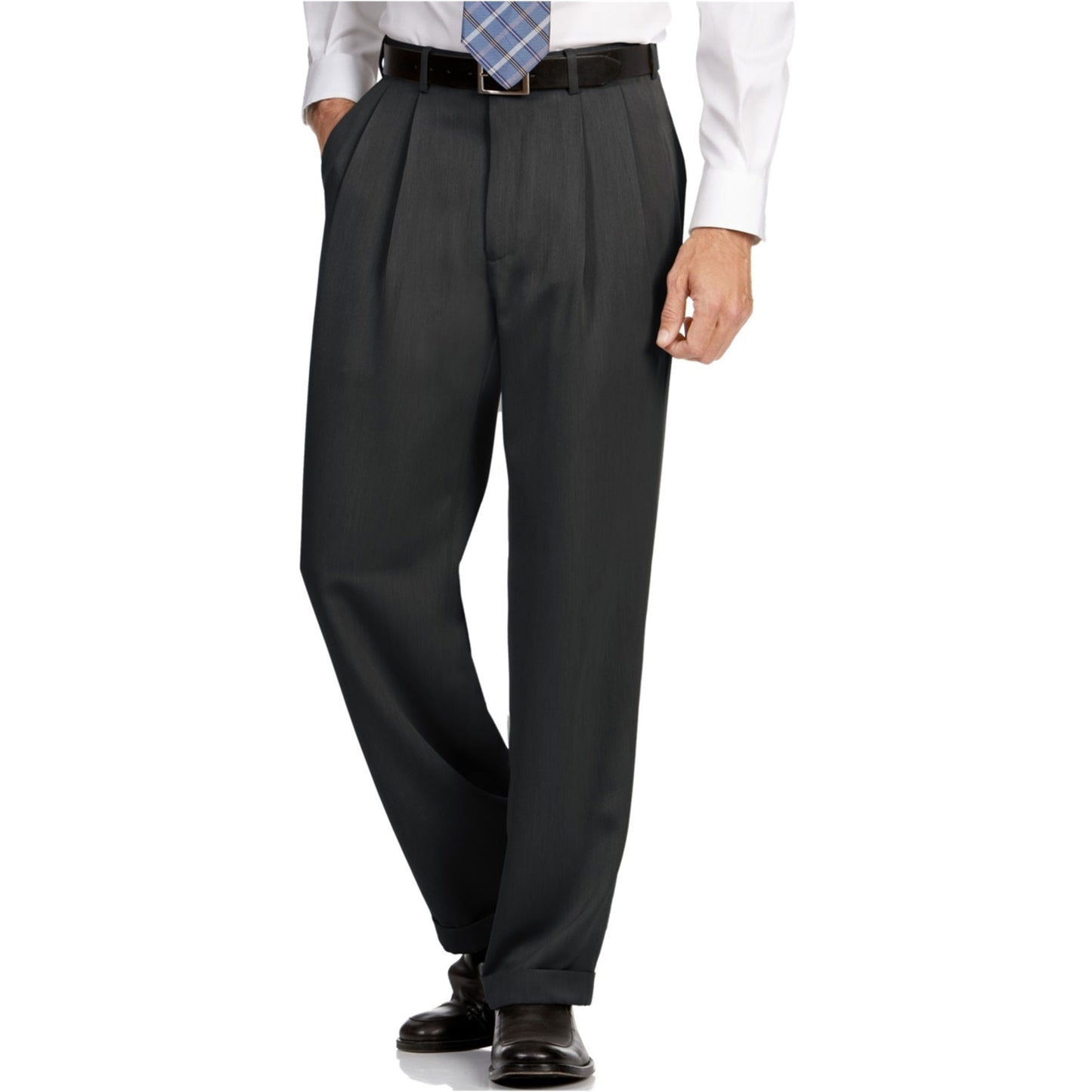 Calça social masculina Perry Ellis que não passa a ferro, cinza, tamanho 40x30