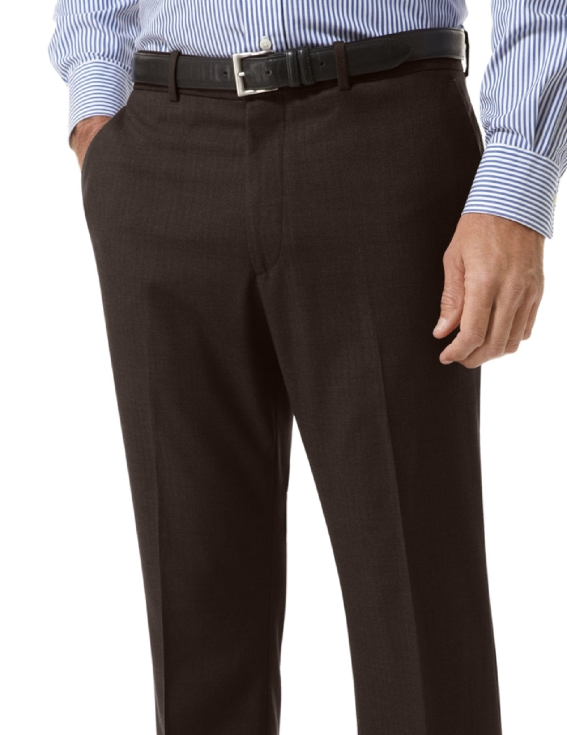 Calça social masculina Perry Ellis Slim Fit com frente lisa e sem passar a ferro, preta, tamanho 34x29