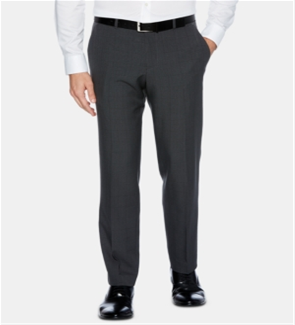 Calça social masculina Perry Ellis Portfolio Modern Fit Performance Stretch, que não passa a ferro e absorve a umidade, xadrez, tamanho 38X30, cinza