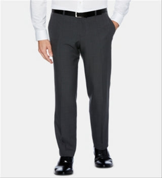 Calça social masculina Perry Ellis Portfolio Modern Fit Performance Stretch, que não passa a ferro e absorve a umidade, xadrez, tamanho 38X30, cinza
