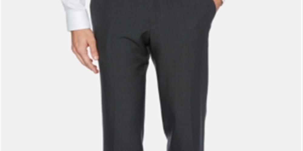 Calça social masculina Perry Ellis Portfolio Modern Fit Performance Stretch, que não passa a ferro e absorve a umidade, xadrez, tamanho 38X30, cinza