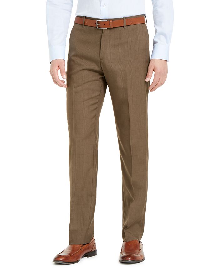 Calça social xadrez Perry Ellis masculina, ajuste moderno, tamanho 30x30, marrom