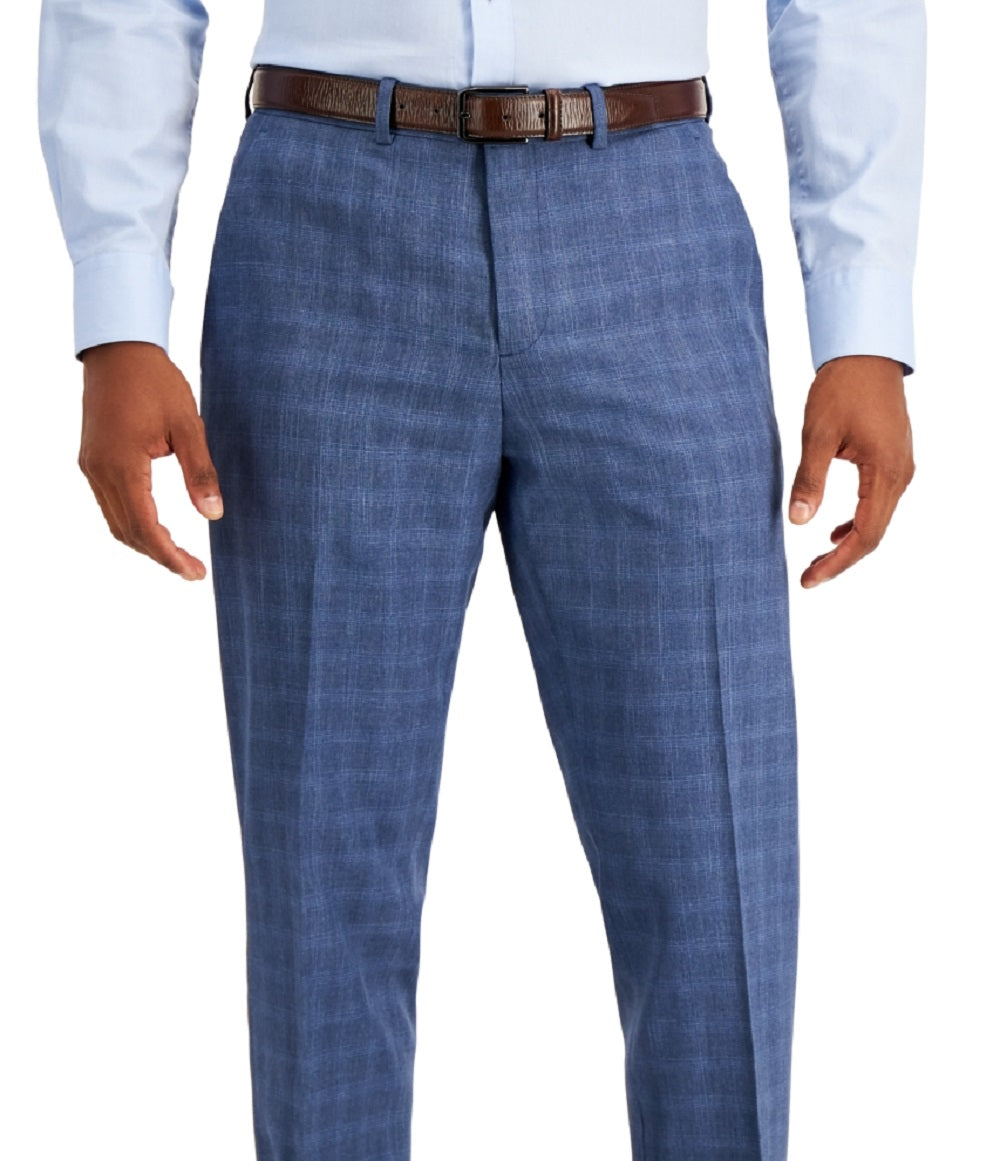 Calça social masculina Perry Ellis Modern Fit Subtle Check Performance Azul Tamanho 34X30