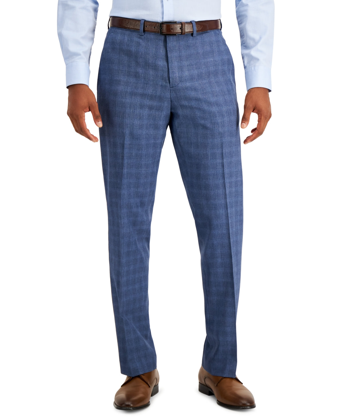 Calça social masculina Perry Ellis Modern Fit Subtle Check Performance Azul Tamanho 34X30