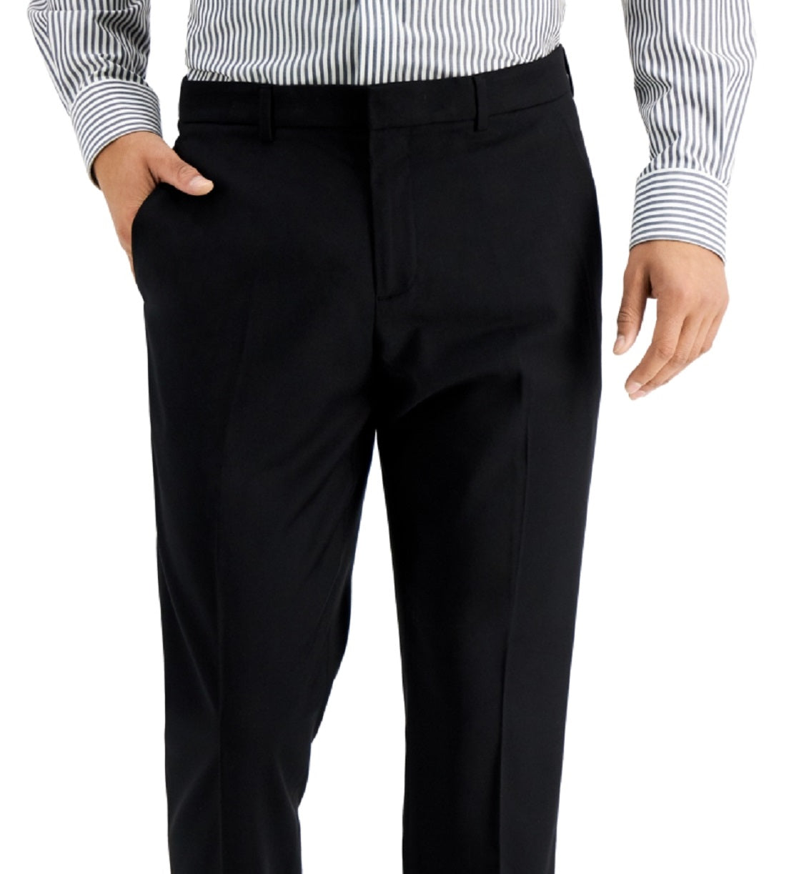 Calça social masculina Perry Ellis Slim Fit mesclada, sem passar, preta, tamanho 34x30
