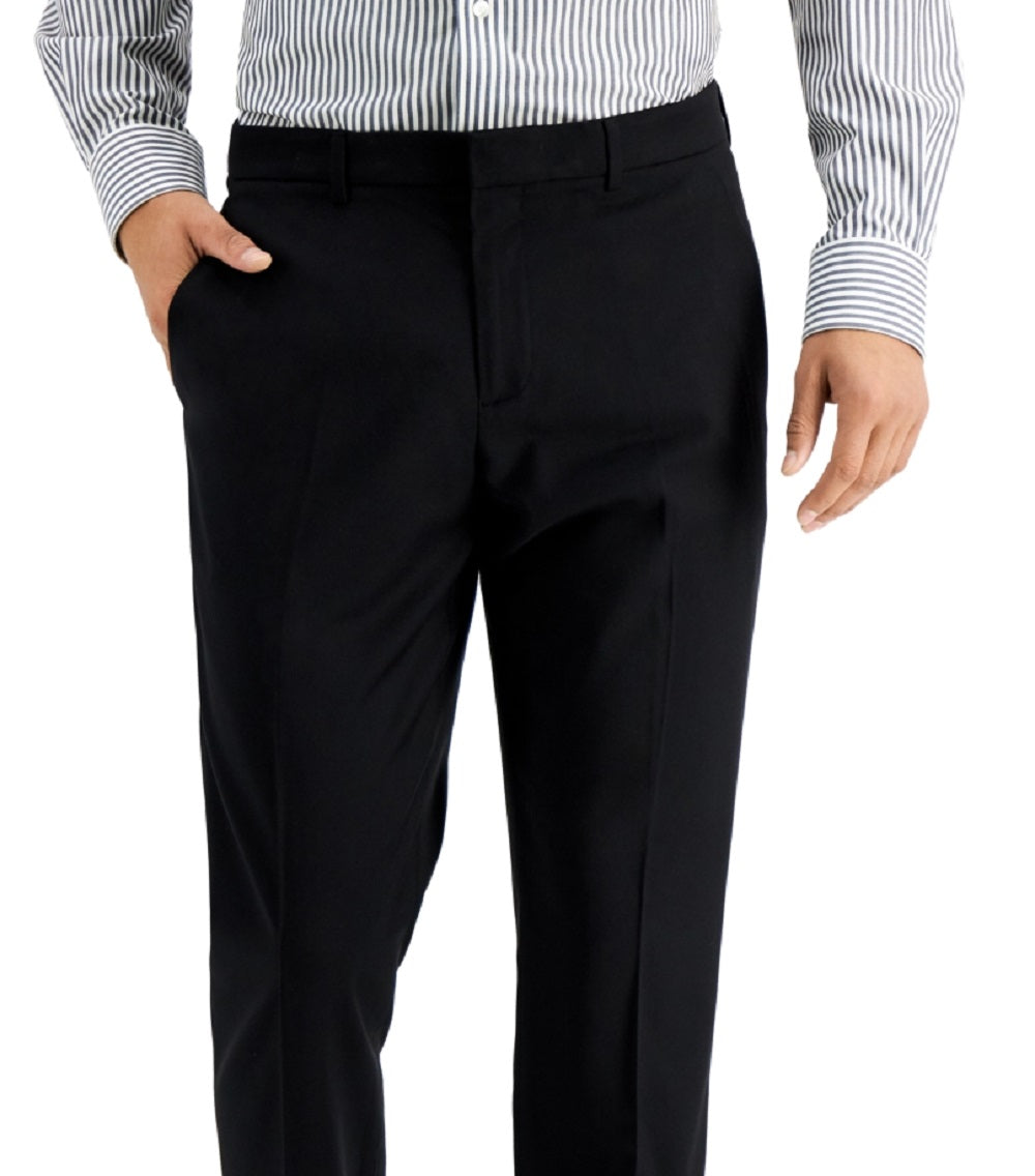 Calça social masculina Perry Ellis Slim Fit que não passa a ferro, preta, tamanho 38x32