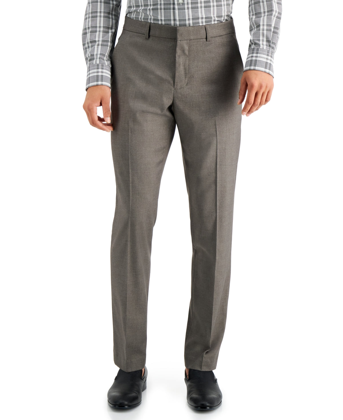 Calça social masculina Perry Ellis Slim Fit, sem passar roupa, elástica, mesclada, cinza, tamanho 32x30