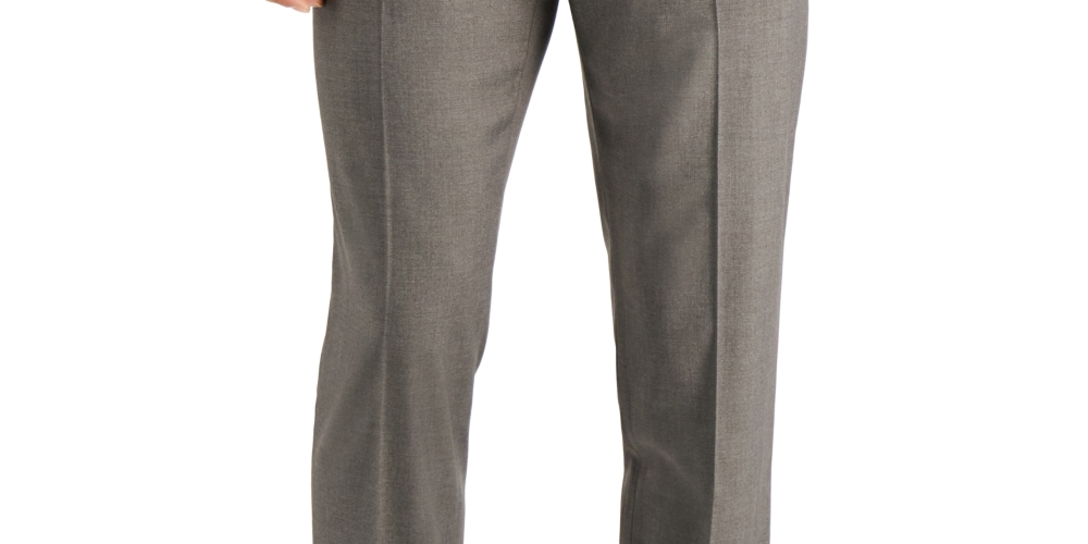 Calça social masculina Perry Ellis Slim Fit, sem passar roupa, elástica, mesclada, cinza, tamanho 32x30